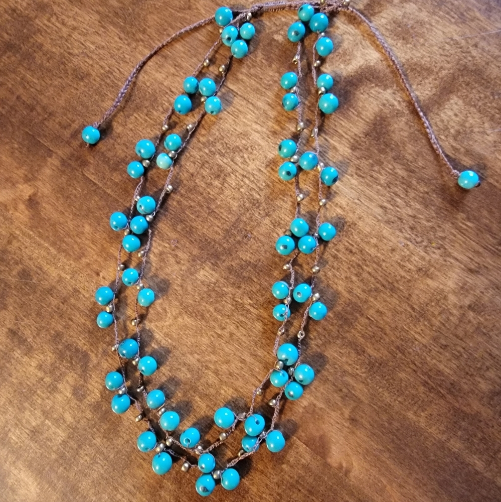 ♡VTG Crocheted Necklace▪︎Turquiose Brass▪︎ - Picture 7 of 8